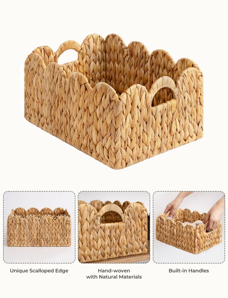 StorageWorks Scalloped Edge Wicker Basket, Hand-woven Rattan Baskets with Built-in Handles, Water Hyacinth Basket for Organizing and Decor, 2 Pack - Image 4