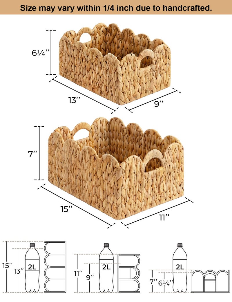 StorageWorks Scalloped Edge Wicker Basket, Hand-woven Rattan Baskets with Built-in Handles, Water Hyacinth Basket for Organizing and Decor, 2 Pack - Image 3
