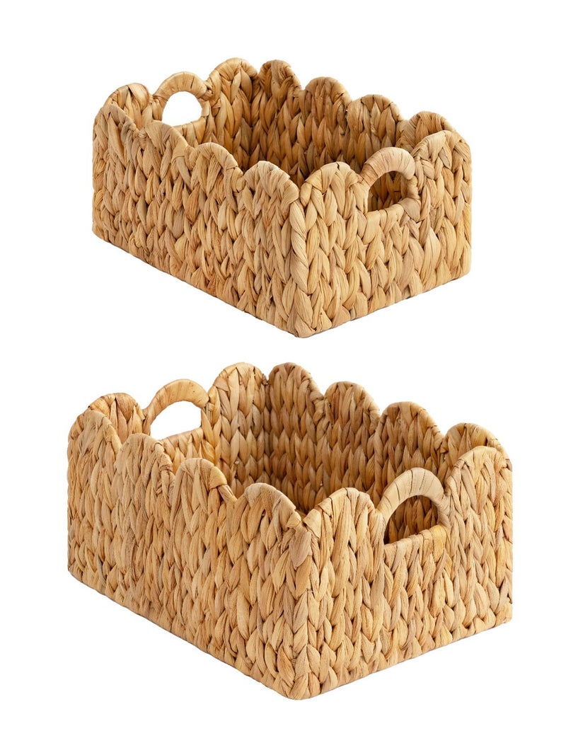 StorageWorks Scalloped Edge Wicker Basket, Hand-woven Rattan Baskets with Built-in Handles, Water Hyacinth Basket for Organizing and Decor, 2 Pack - Image 1