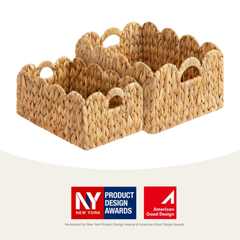 StorageWorks Scalloped Edge Wicker Basket, Hand-woven Rattan Baskets with Built-in Handles, Water Hyacinth Basket for Organizing and Decor, 2 Pack - Image 2