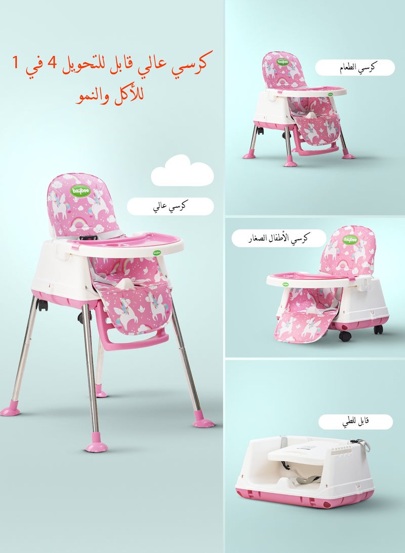 BAYBEE 7 In 1 Nuvella Convertible Baby High Chair For Kids With Adjustable Height And Footrest Baby Chair Toddler Feeding Chair Booster Seat With Food Tray, Wheels &  Safety Belt Kids High Chair For Baby Toddlers 6 Months To 4 Years Pink - Image 3