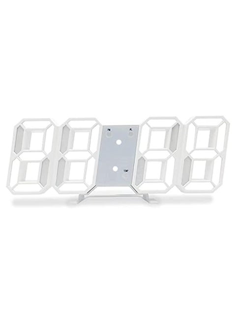 3D Wall Led Alarm Digital Clock White Number Time Clock with Automatic Brightness Adjustable, 12/24 Hr Time/Date Temperature Display, Electric Nightlight Alarm Clock for Modern Home Decoration