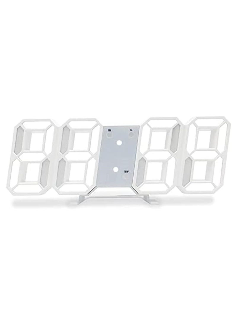 3D Wall Led Alarm Digital Clock White Number Time Clock with Automatic Brightness Adjustable, 12/24 Hr Time/Date Temperature Display, Electric Nightlight Alarm Clock for Modern Home Decoration