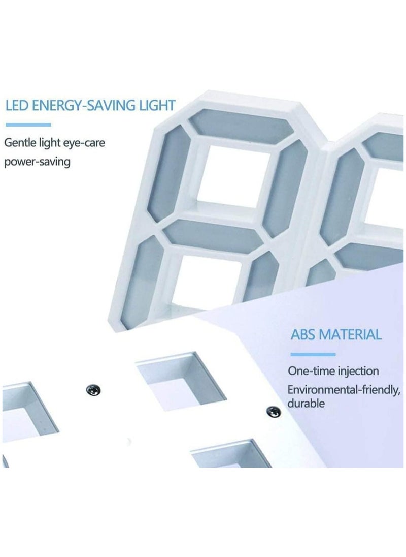 3D Wall Led Alarm Digital Clock White Number Time Clock with Automatic Brightness Adjustable, 12/24 Hr Time/Date Temperature Display, Electric Nightlight Alarm Clock for Modern Home Decoration