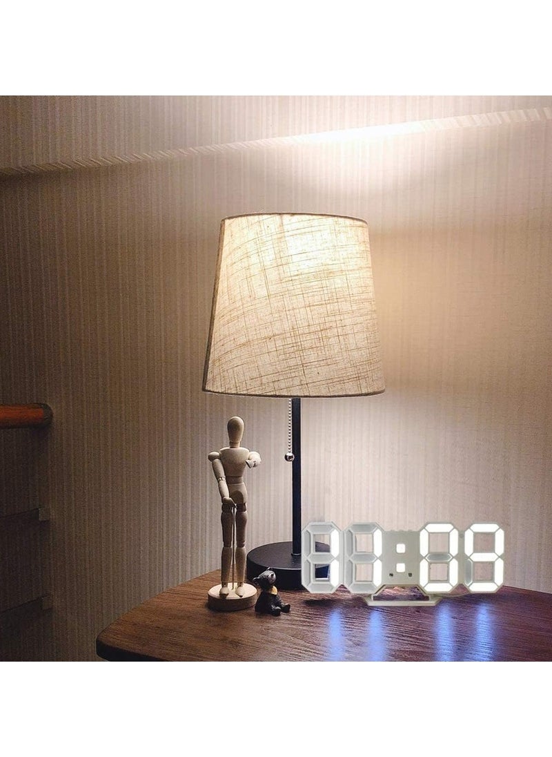 3D Wall Led Alarm Digital Clock White Number Time Clock with Automatic Brightness Adjustable, 12/24 Hr Time/Date Temperature Display, Electric Nightlight Alarm Clock for Modern Home Decoration