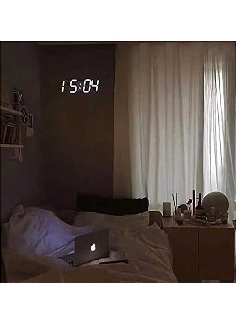 3D Wall Led Alarm Digital Clock White Number Time Clock with Automatic Brightness Adjustable, 12/24 Hr Time/Date Temperature Display, Electric Nightlight Alarm Clock for Modern Home Decoration