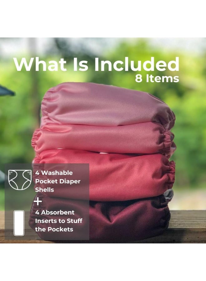Nora's Nursery Berry Mauve 4-Pack Cloth Pocket Diapers with 4 Inserts - Image 2
