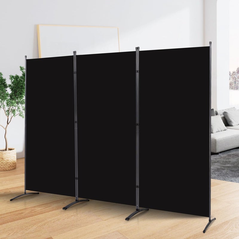 AOHRYME 3 Panel Room Divider Folding Partition Privacy Screens, Freestanding Fabric Room Panel Portable Room Partition Wall Dividers for Home Office Restaurant, 260cm W x 180cm H (Black) - Image 1
