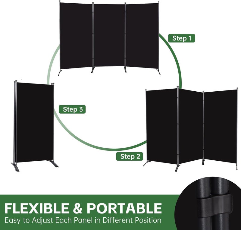 AOHRYME 3 Panel Room Divider Folding Partition Privacy Screens, Freestanding Fabric Room Panel Portable Room Partition Wall Dividers for Home Office Restaurant, 260cm W x 180cm H (Black) - Image 2