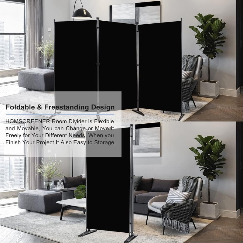 AOHRYME 3 Panel Room Divider Folding Partition Privacy Screens, Freestanding Fabric Room Panel Portable Room Partition Wall Dividers for Home Office Restaurant, 260cm W x 180cm H (Black) - Image 5