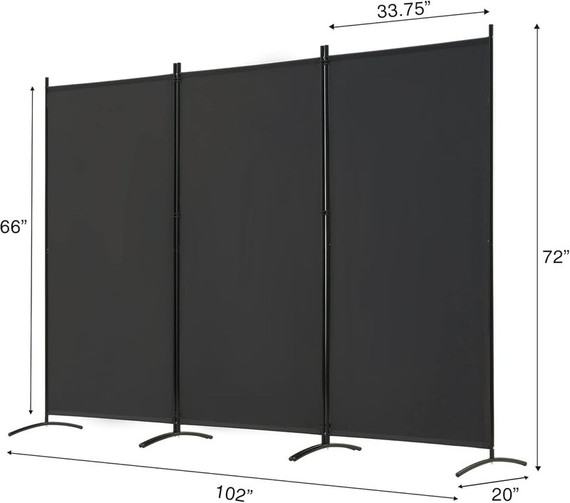 AOHRYME 3 Panel Room Divider Folding Partition Privacy Screens, Freestanding Fabric Room Panel Portable Room Partition Wall Dividers for Home Office Restaurant, 260cm W x 180cm H (Black) - Image 4