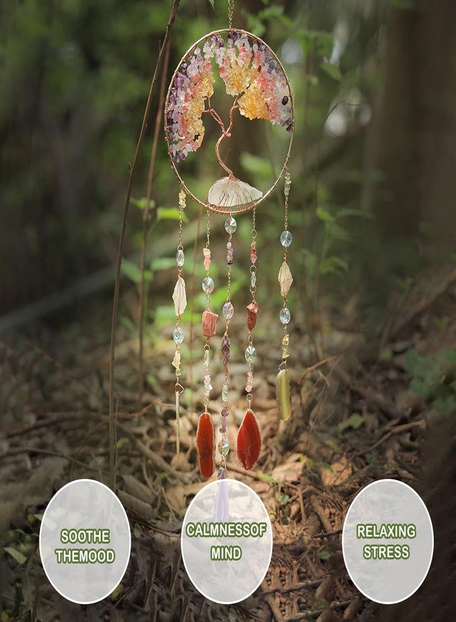 Dreamsum Agate Moon Dream Catchers with Crystal Color Gemstone Dream Catchers Natural Tree of Life Gem Agate Wall Hangings Room Garden Dreamcatchers Decor (Color) - Image 4