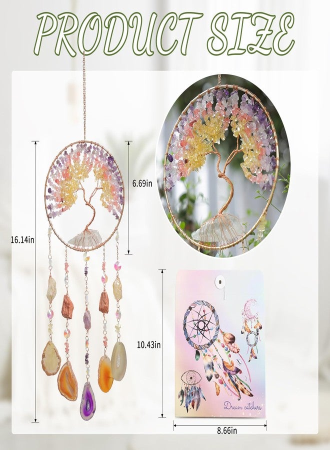 Dreamsum Agate Moon Dream Catchers with Crystal Color Gemstone Dream Catchers Natural Tree of Life Gem Agate Wall Hangings Room Garden Dreamcatchers Decor (Color) - Image 2