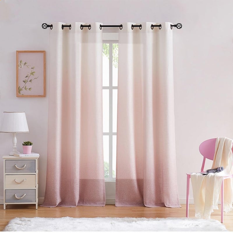 Central Park Ombre Window Curtain Panel Linen Gradient Print on Rayon Blend Fabric Drapery Treatments for Living RoomBedroom Cream White to Pink Dust Rose 40 x 84 Set of 2