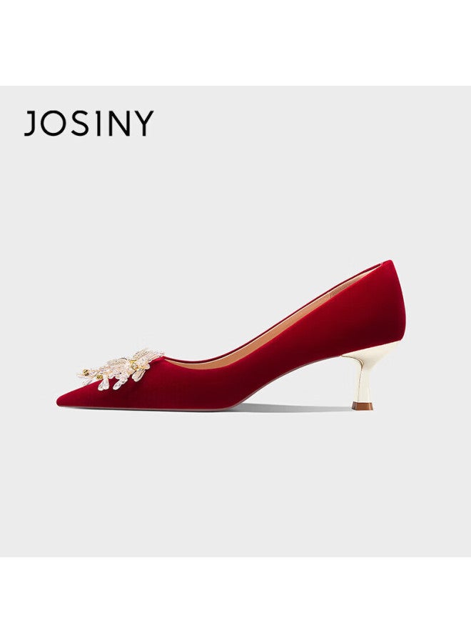 Josiny Bridal Wedding Shoes Women's Dual-wear Comfortable Red Engagement Shoes French Elegant High Heels Red Size 39 - Image 3