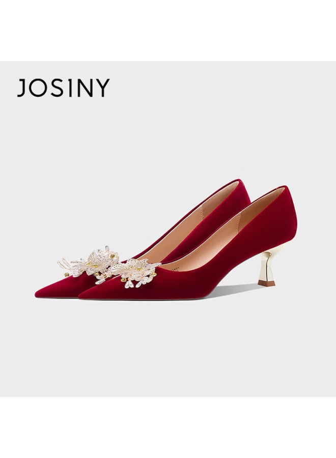 Josiny Bridal Wedding Shoes Women's Dual-wear Comfortable Red Engagement Shoes French Elegant High Heels Red Size 39 - Image 5