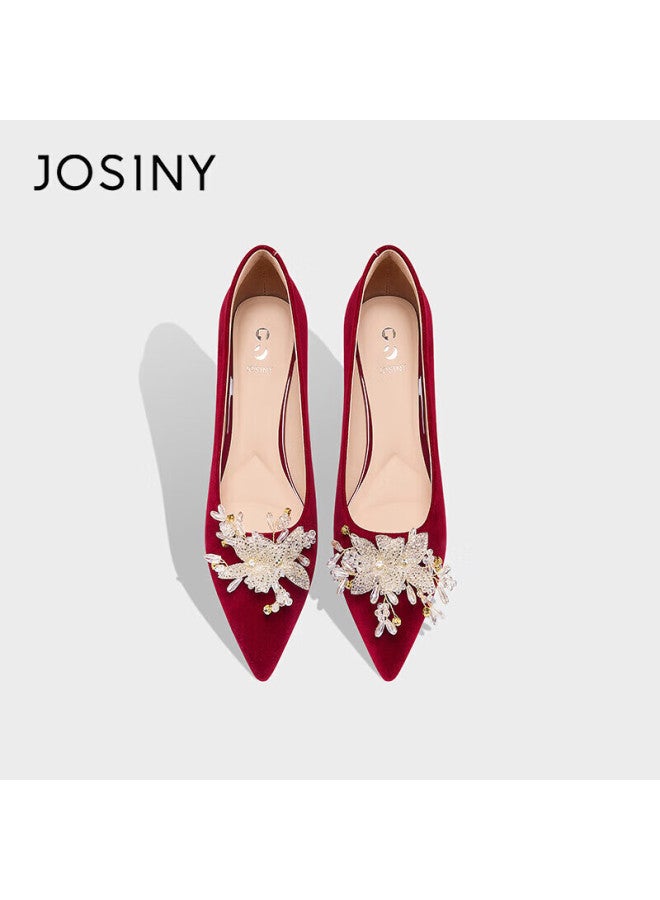 Josiny Bridal Wedding Shoes Women's Dual-wear Comfortable Red Engagement Shoes French Elegant High Heels Red Size 39 - Image 4