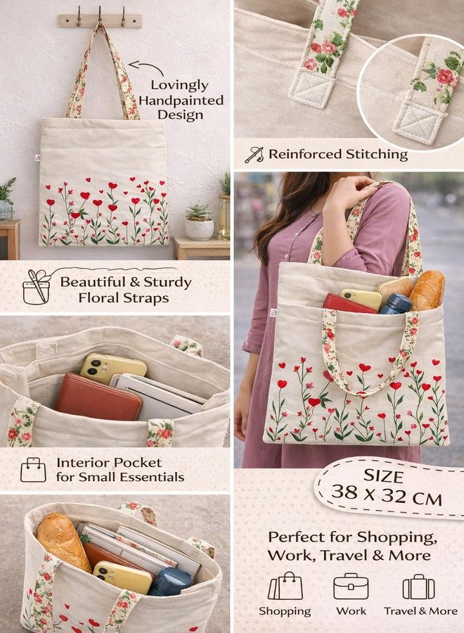 Amzgear Women Cotton Canvas Tote Bag Combo| Large Shoulder Bag for Shopping, Work & Travel | Reusable Grocery Handbag with Inner Pocket (Tote Bag & Clutch) - Image 4
