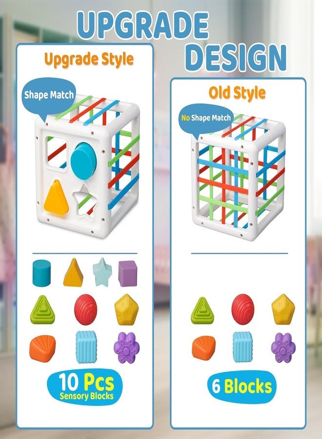 Dorytoys Dorytoy Montessori Sensory Shape Sorter Cube for Toddlers, Elastic Band Activity Toy with 6 Colorful Geometric Blocks, Fine Motor Learning Toy for Ages 1-3 - Image 3