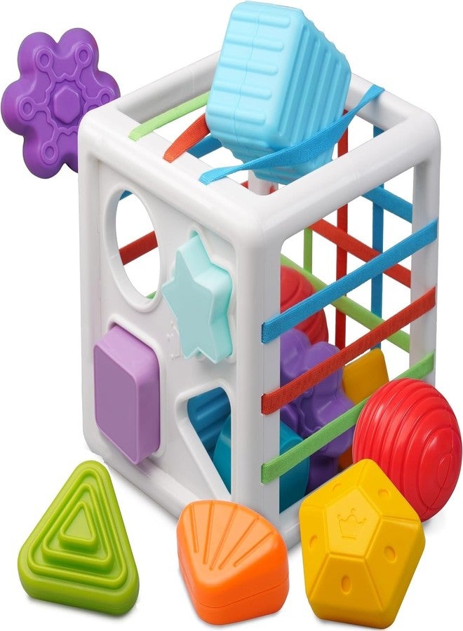 Dorytoys Dorytoy Montessori Sensory Shape Sorter Cube for Toddlers, Elastic Band Activity Toy with 6 Colorful Geometric Blocks, Fine Motor Learning Toy for Ages 1-3 - Image 1