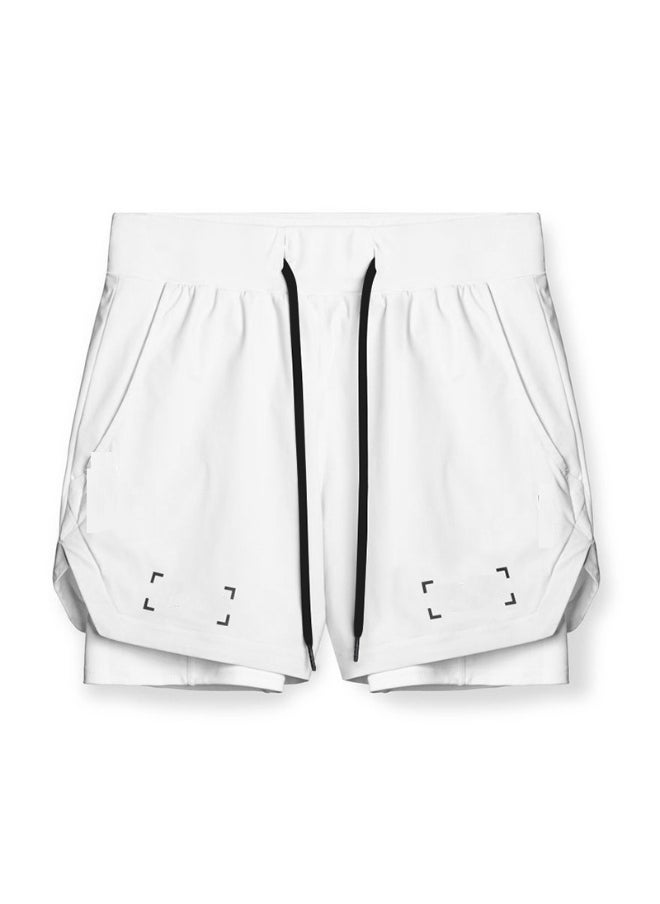 Loquat Five-Point Sports Shorts Quick Drying Double Layer Basketball Pants Anti-Light Running Fitness Summer White  - Image 3