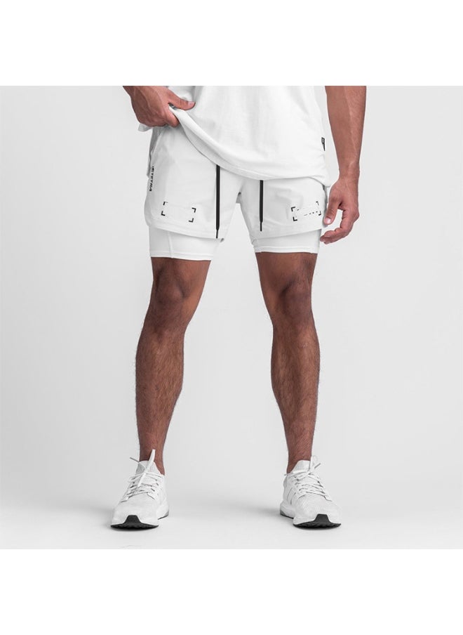 Loquat Five-Point Sports Shorts Quick Drying Double Layer Basketball Pants Anti-Light Running Fitness Summer White  - Image 2