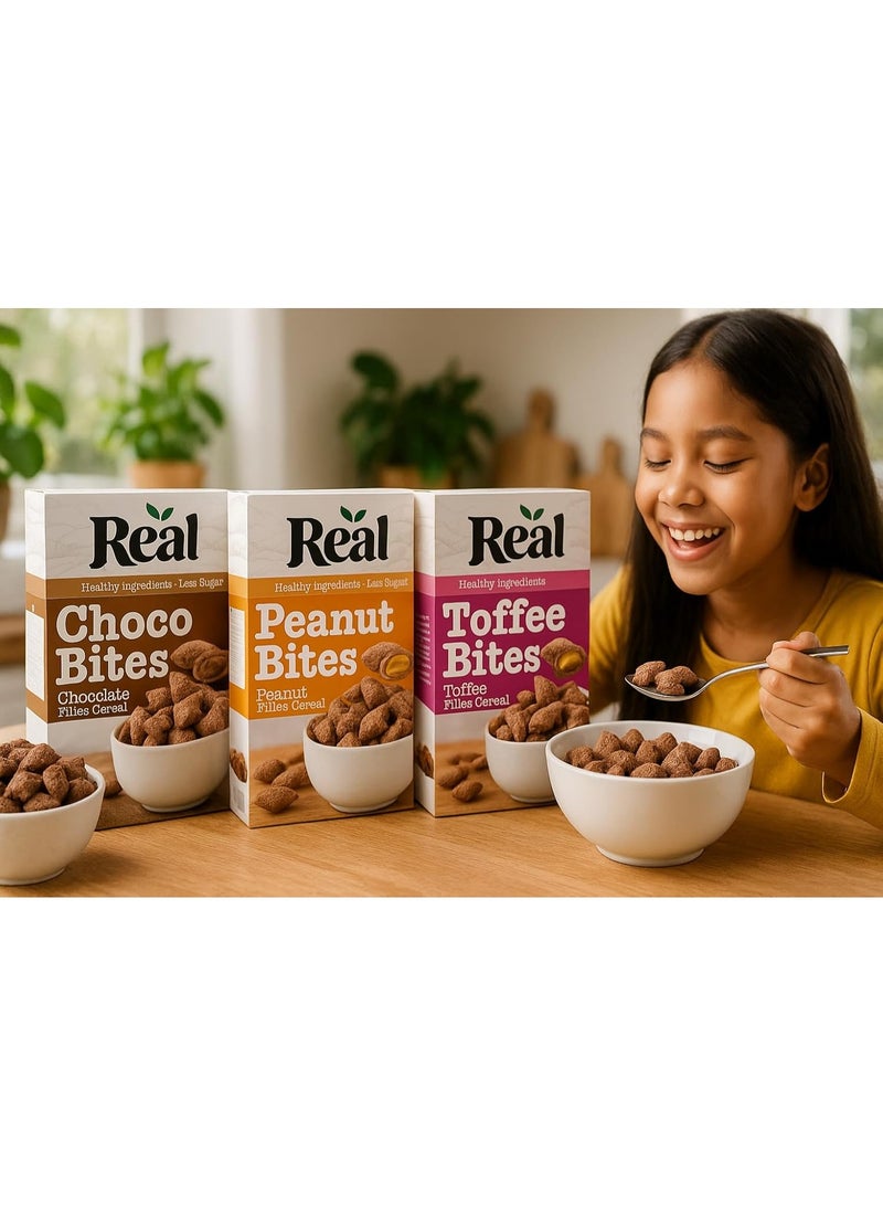 ريل حبوب Real Pillow Bites - Toffee Bites - حبوب مقرمشة محشوة بالتوفي، سكر أقل، عبوة 225 جرام - وجبة خفيفة مغذية ولذيذة في أي وقت - Image 3