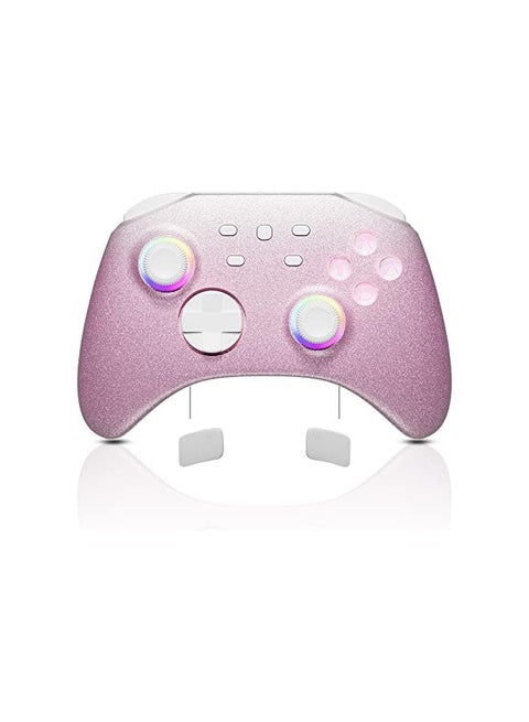 Pink Wireless Switch Controller Compatible with Switch, Windows PC iOS Android Steam/Steam Deck, Bluetooth Pro Controller with RGB Light Turbo, Motion, Vibration, Wake-Up, Headphone Jack