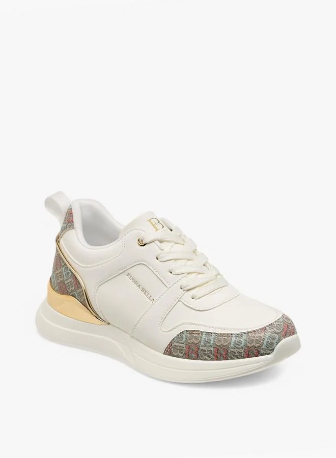 Flora Bella By Shoexpress Women's Monogram Print Sneakers with Lace-Up Closure