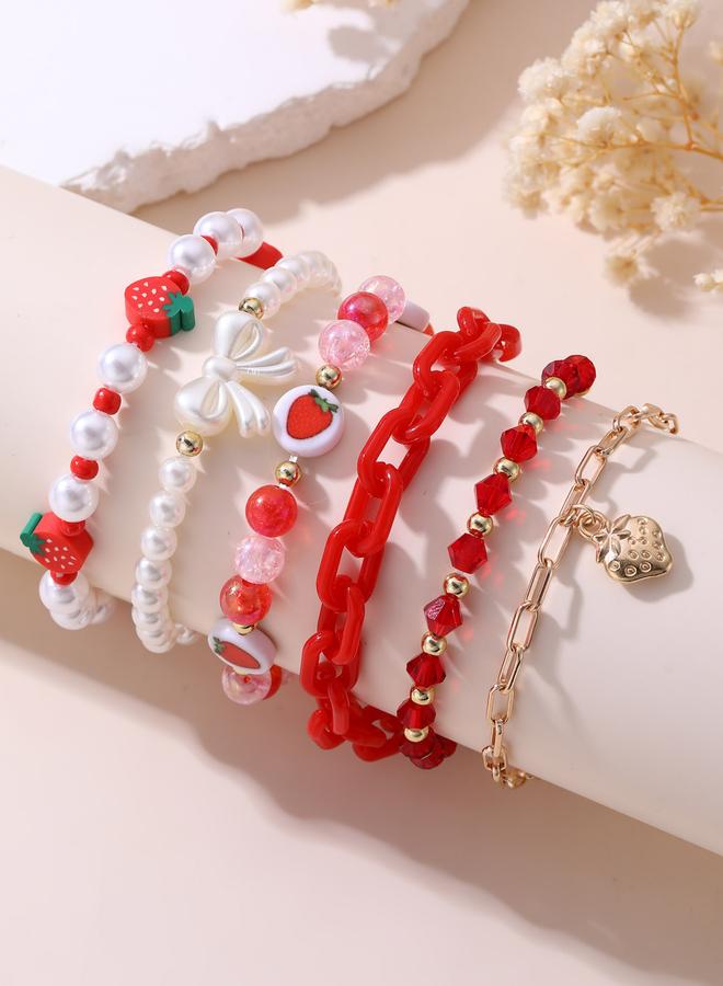 Take Two Pack of 6 - Strawberry Charm Bracelet - Image 1