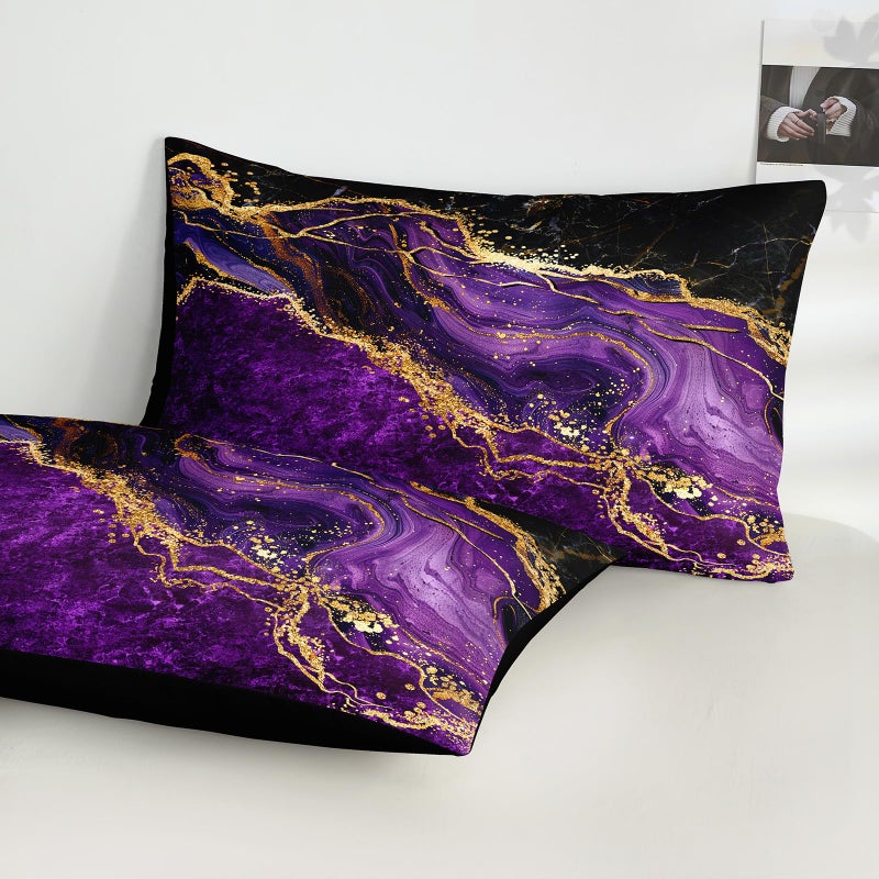 Bedorm Black Gold Comforter Set Purple Marble Bedding Set Queen Size Black Marble Stone Abstract Artwork Bedroom Decor Black Marble Comforter Sets for All Season - Image 4