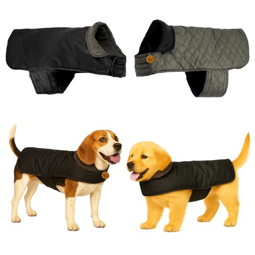 Sage Square Reversible Quilted Dog Winter Coat Jacket – Windproof, Waterproof, Pet Apparel, Insulated, Soft & Snug, Adjustable, Warm & Cozy for Indoor/Outdoor (Quilt Black, XL - 20 Inch) - Image 1