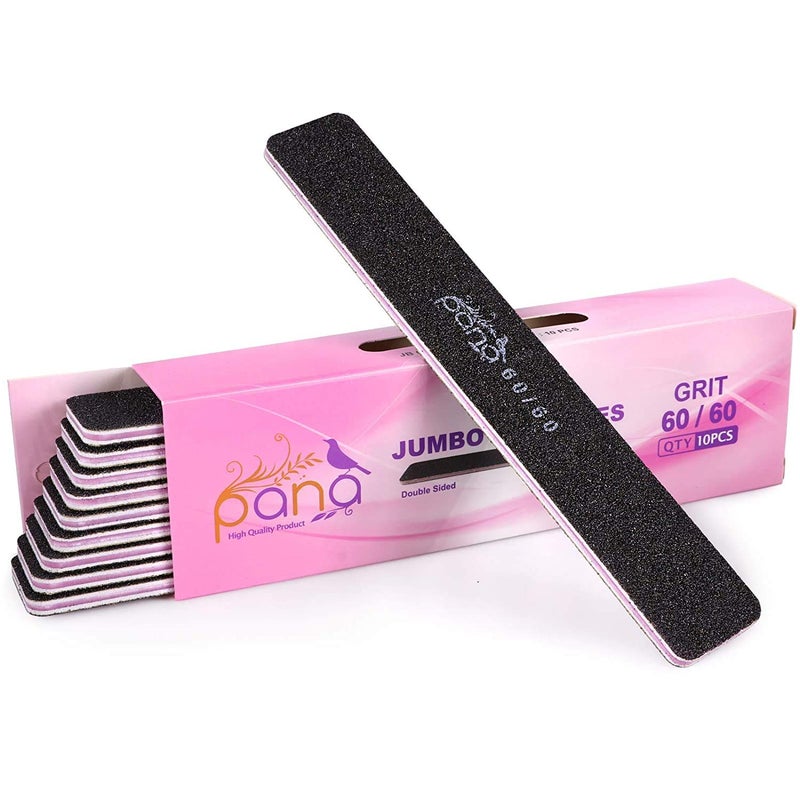 Pana 10pcs PANA Jumbo DoubleSided Emery Nail File for Manicure Pedicure Natural and Acrylic Nails Black Grit 6060