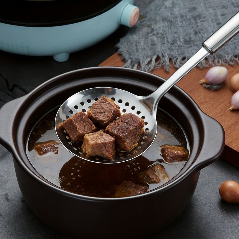 Silvery Stainless Steel Skimmer Strainer Multi Purpose Slotted Spoon Kitchen Tool - Image 1