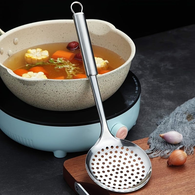 Silvery Stainless Steel Skimmer Strainer Multi Purpose Slotted Spoon Kitchen Tool - Image 2