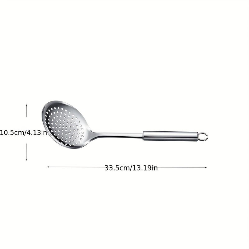 Silvery Stainless Steel Skimmer Strainer Multi Purpose Slotted Spoon Kitchen Tool - Image 3