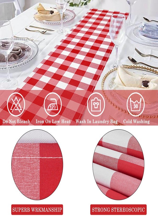 tiosggd Red and White Gingham Table Runner 72 inches, Red Buffalo Check Dresser Runners Cover Top for Wedding Picnic Bridal Shower Valentien's Day, Rustic Farmhouse Spring Party Table Decorations - Image 5