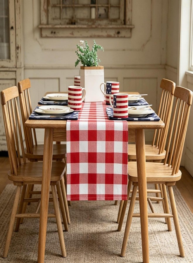 tiosggd Red and White Gingham Table Runner 72 inches, Red Buffalo Check Dresser Runners Cover Top for Wedding Picnic Bridal Shower Valentien's Day, Rustic Farmhouse Spring Party Table Decorations - Image 2