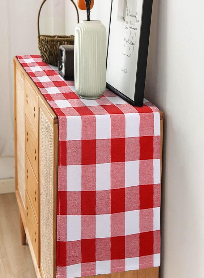 tiosggd Red and White Gingham Table Runner 72 inches, Red Buffalo Check Dresser Runners Cover Top for Wedding Picnic Bridal Shower Valentien's Day, Rustic Farmhouse Spring Party Table Decorations - Image 3