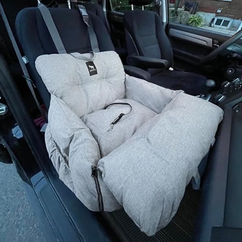 JACKO CO Premium Dog Car Seat Safe Cozy Travel Bed and Carrier for Small Dogs Puppies Pets up to 25 lbs ClipOn Leash Storage Pockets WaterResistant Machine Washable Grey Small