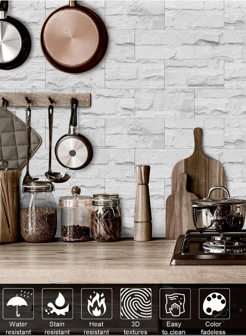 CityRiya-Long 32Pcs Backsplash Tiles 20.32 * 10.16cm 3D Wall Panels Wall Sticker Self-Adhesive Brick Wallpaper Peel and Stick Tile for Kitchen Bathroom Shower Wall Tile Stickers Wall Decor - Image 4
