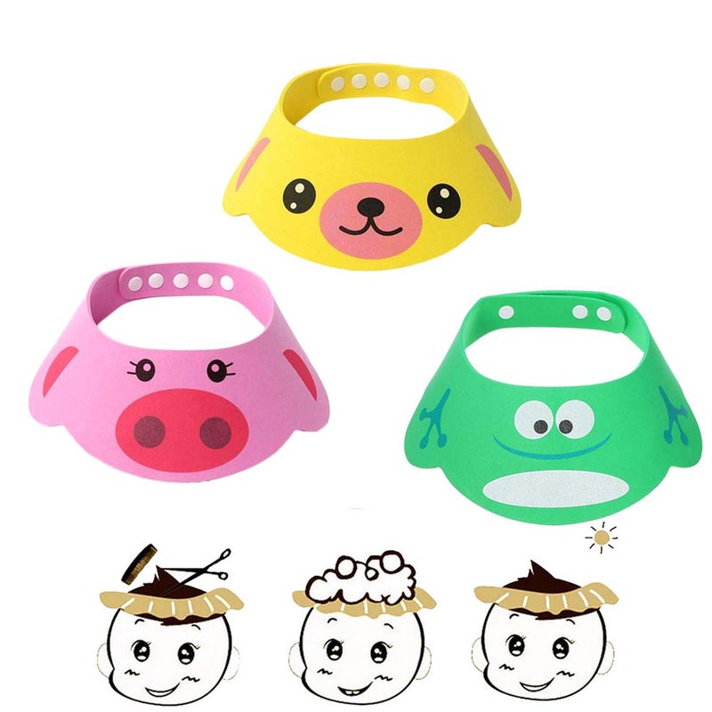 SUNTRADE Adjustable Visor Cartoon Shampoo Shower Bathing Protection Cap for Toddler Baby Kids Children Set of 3 - Image 1