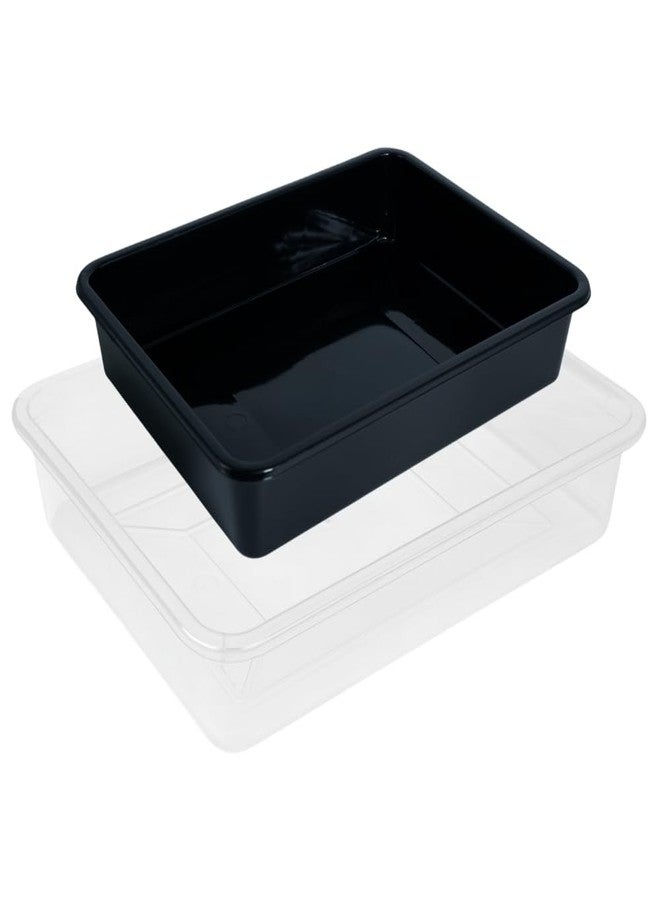 Morvi Nexa Small-Med Multipurpose Stackable Rectangular Durable Plastic Storage Tray Set| Home,Kitchen,Office,School,Commercial,Industry,Lab,Hospital,Paper,Desk Organiser|Set of 2 | Black White - Image 1
