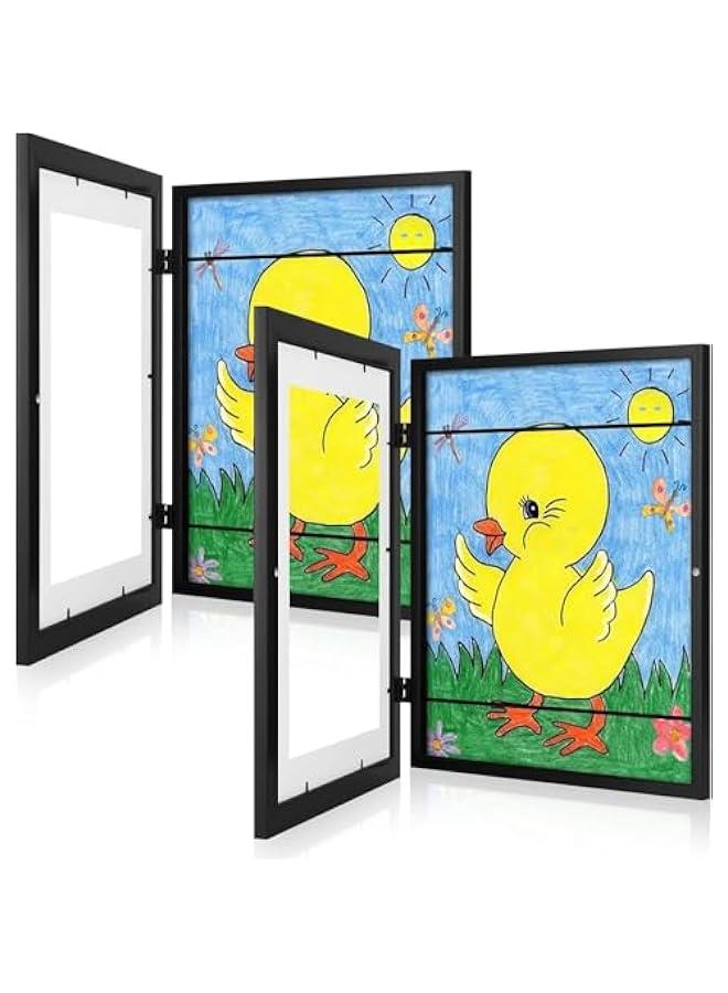 HOOKOR 2-Pack Kids Art Frames, A4 Front Opening Kids Artwork Frames Changeable, Holds 50 Pcs, for Horizontal and Vertical 3D Picture, Crafts, Children Drawing, Hanging Art, Portfolio (Black) - Image 1