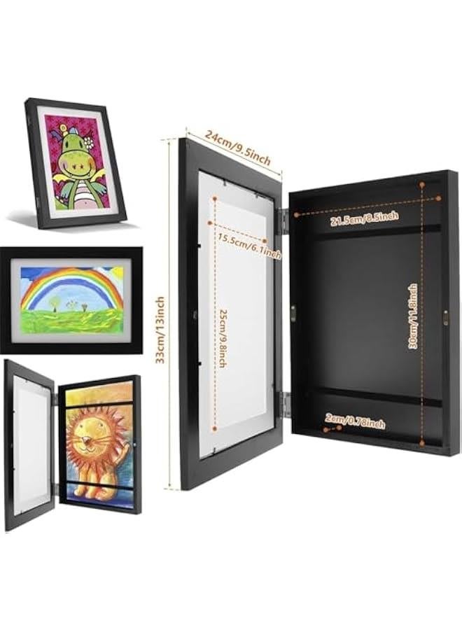 HOOKOR 2-Pack Kids Art Frames, A4 Front Opening Kids Artwork Frames Changeable, Holds 50 Pcs, for Horizontal and Vertical 3D Picture, Crafts, Children Drawing, Hanging Art, Portfolio (Black) - Image 2