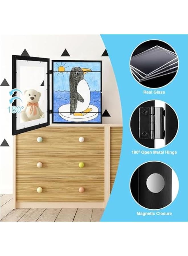 HOOKOR 2-Pack Kids Art Frames, A4 Front Opening Kids Artwork Frames Changeable, Holds 50 Pcs, for Horizontal and Vertical 3D Picture, Crafts, Children Drawing, Hanging Art, Portfolio (Black) - Image 3