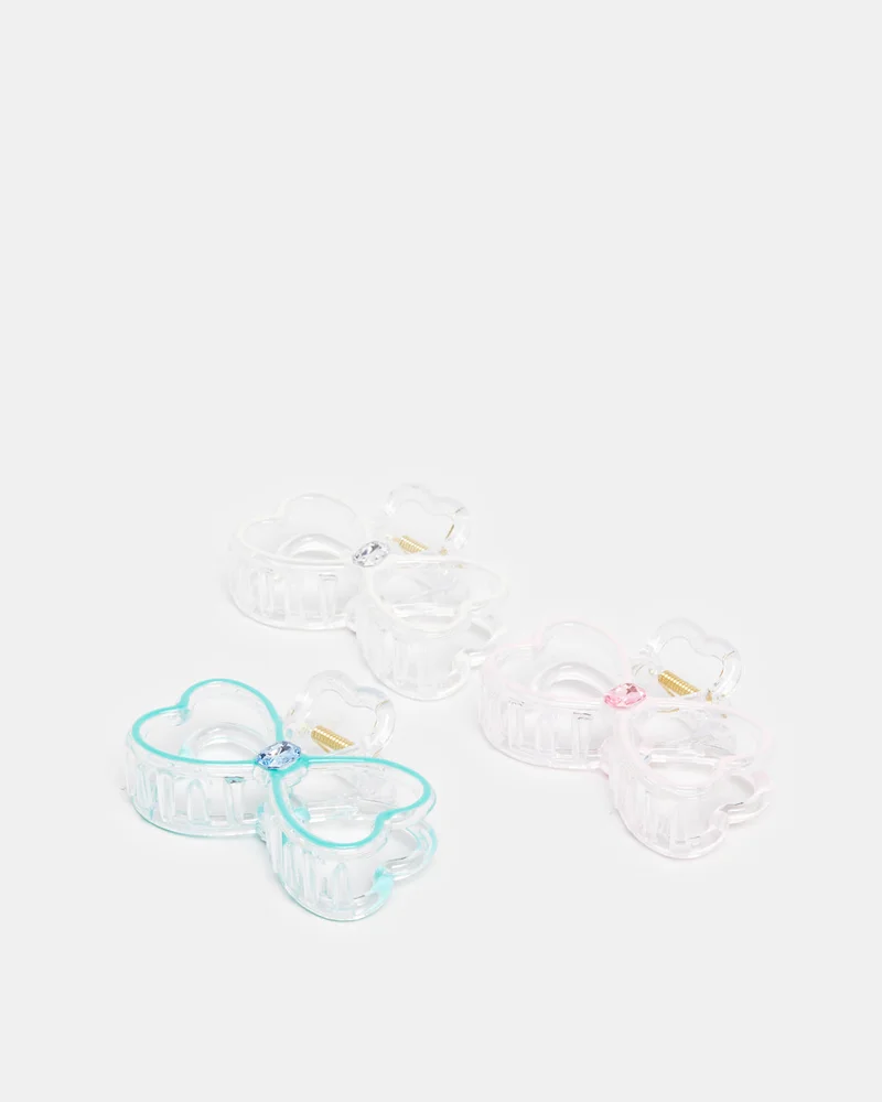 Redtag Girls White And Blue Hair Claw Set (Pack of 3)