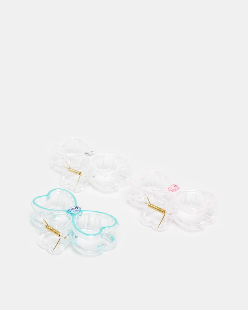 Redtag Girls White And Blue Hair Claw Set (Pack of 3)