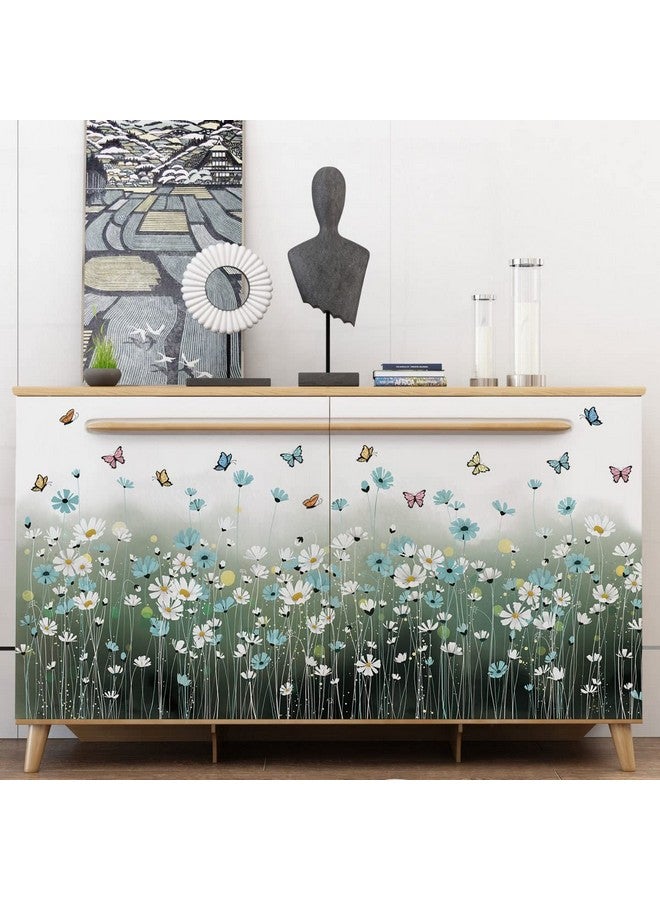 LiveGallery 2 Sheets Blue Daisy Wall Sticker White Flowers Wall Decals DIY Peel and Stick Butterflys Firefly Wall Stickers for Kids Girls Bedroom Living Room Bathroom Nursery Window Door Office Skirting Lines - Image 4