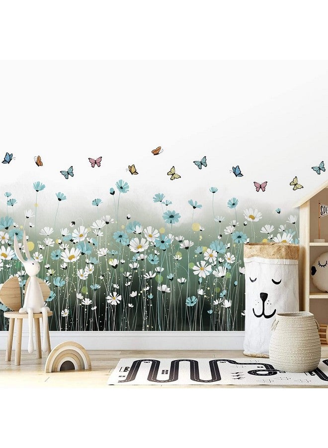 LiveGallery 2 Sheets Blue Daisy Wall Sticker White Flowers Wall Decals DIY Peel and Stick Butterflys Firefly Wall Stickers for Kids Girls Bedroom Living Room Bathroom Nursery Window Door Office Skirting Lines - Image 5